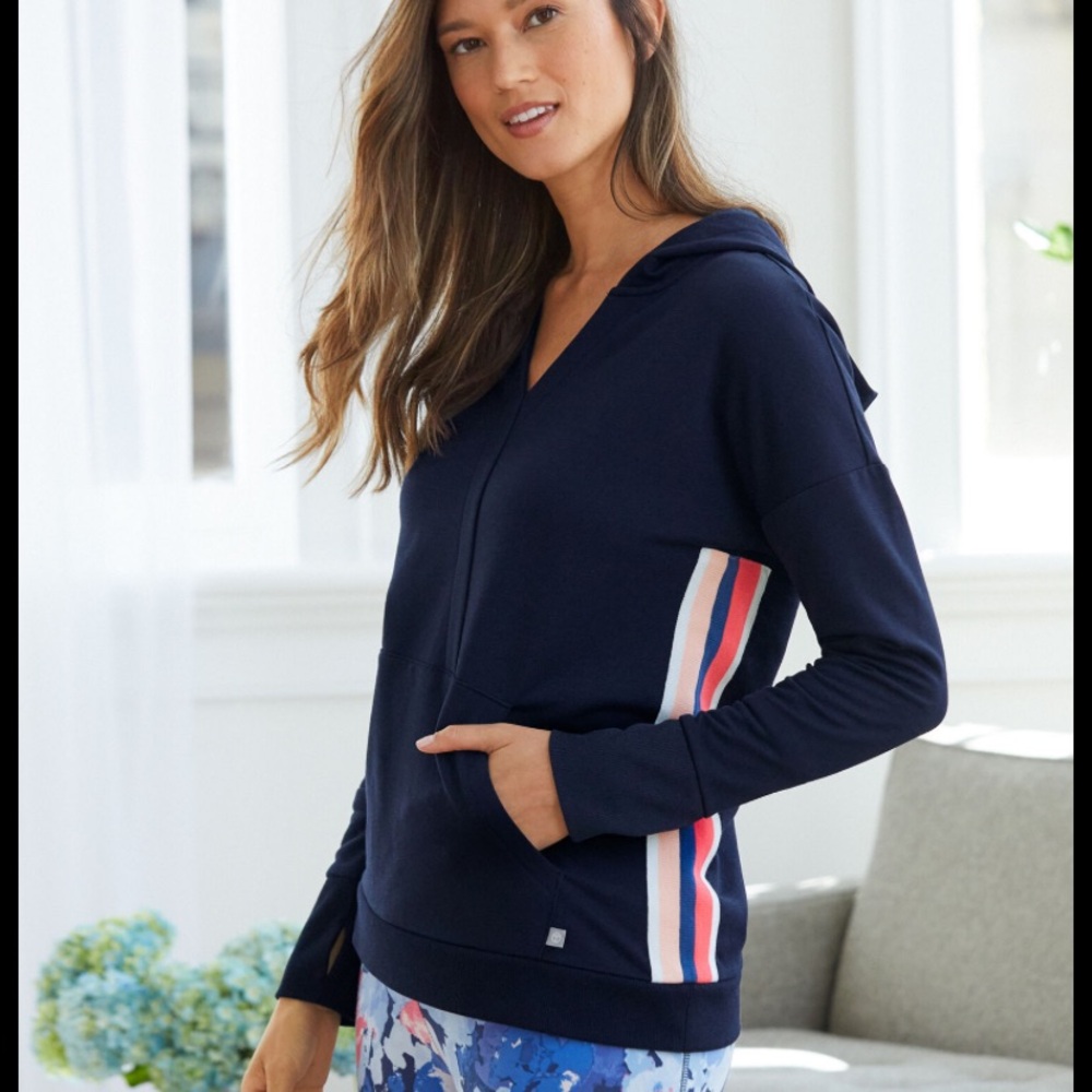 T for Talbots Featherweight Terry Indigo Blue navy hooded sweatshirt Sz M